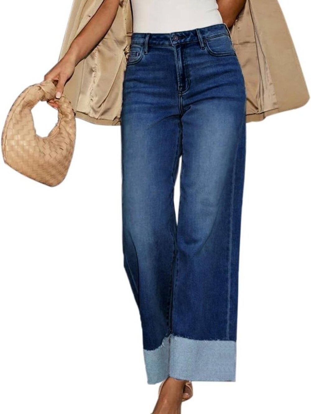 High Waisted Wide Leg Cuffed Jeans for Women | Frayed Raw Hem | Trendy 2026